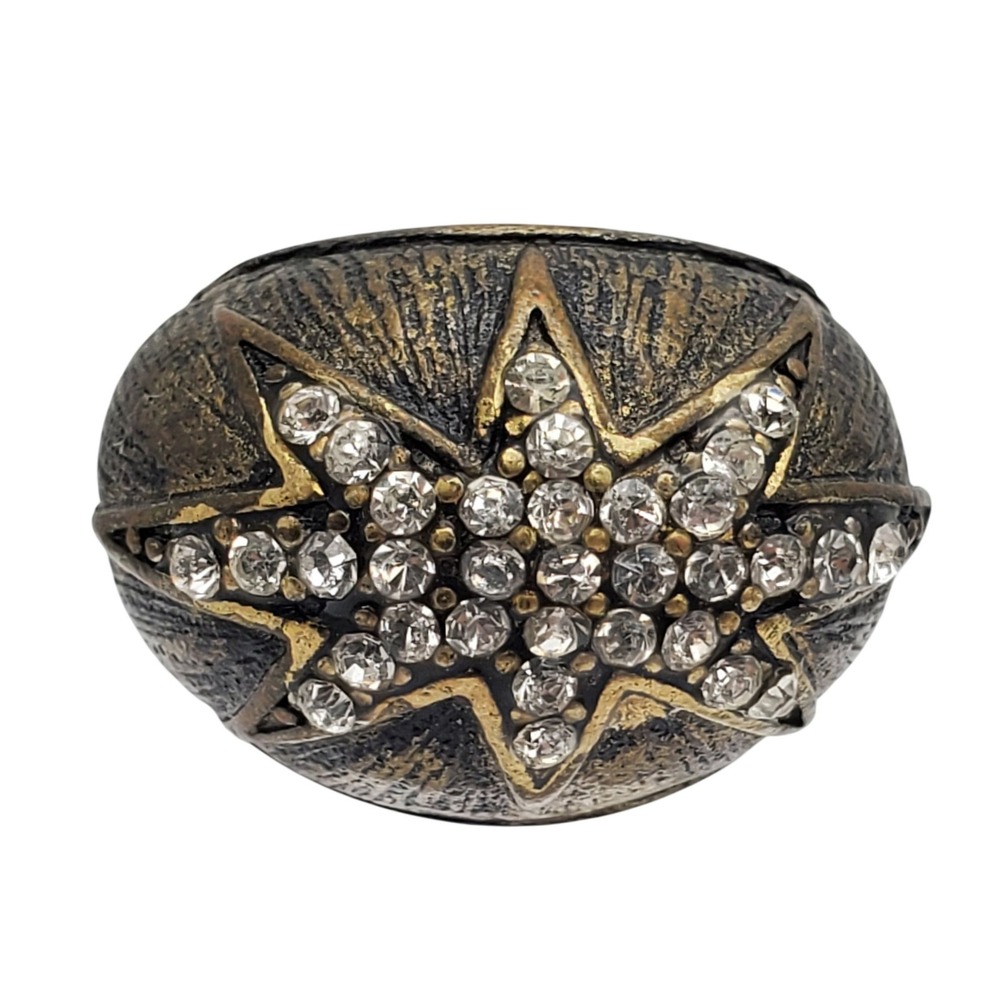 Chunky Dome Starburst‎ Crystal Ring Antique Brass Copper Vintage Style Size 5.5
